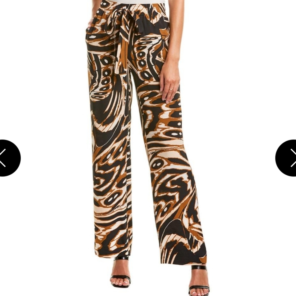 Dvf Denise Silk Pants in Abstract Wing Black Size Medium